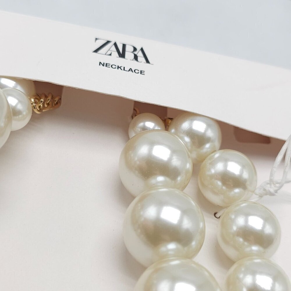 Zara Double Faux Pearl Statement Necklaces Gold Tone Clasp Jewelry Set Of Two * - Picture 4 of 6